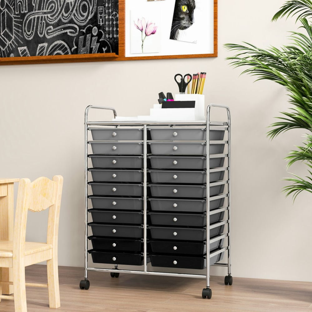 Spaco 20 Drawers Rolling Storage Cart Studio Organizer-Black & Gray, Craft Organizers and Storage, Multipurpose Organizer Cart for Home, Office, School