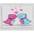 thumbnail image 1 of Dinosaur Tapestry, Two Dinosaurs with Spiked Neck Collars In Love Hearts Valentines, Wall Hanging for Bedroom Living Room Dorm Decor, 80W X 60L Inches, Pale Blue Pink Pale Grey, by Ambesonne, 1 of 2