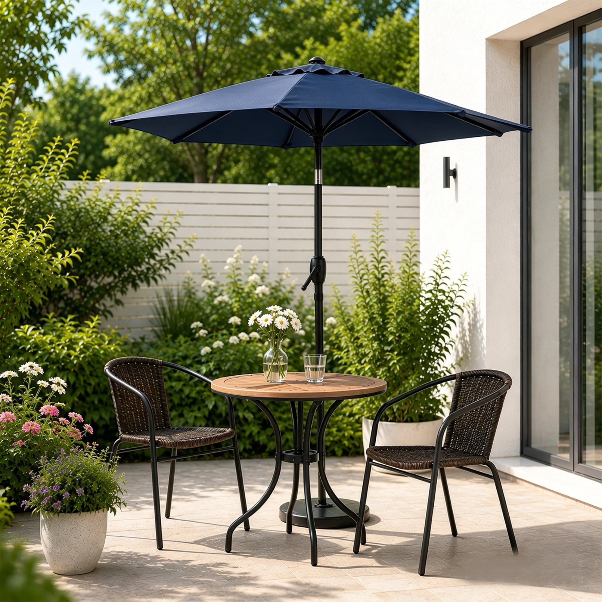 Leumius 10FT Patio Umbrella,Outdoor Market Yard Umbrella, Sun Shade Umbrella with Push Button Tilt and Crank Mechanism for Garden, Deck, Pool and Backyard, Not Include Umbrella Base,Blue