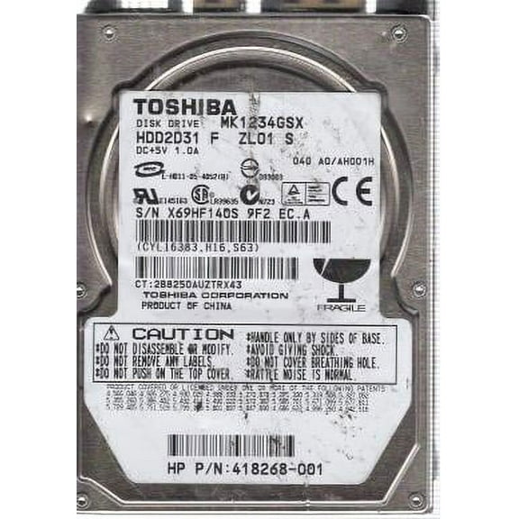 MK1234GSX, A0/AH001H, HDD2D31 F ZL01 S, Toshiba 120GB SATA 2.5 Hard Drive