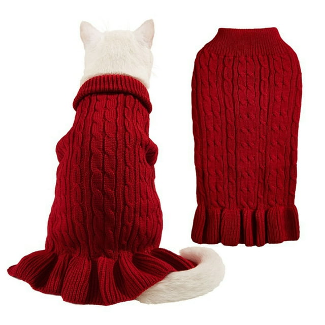 SIfdSeng Vêtements pour Chien Fille Petit Col Roulé Chaud Élégant Chandail pour Animal en Corde Tricot Extensible Robe Chandail à Volants Vêtements pour Chien pour Petits Chiens Garçon Vêtements d'Hiver pour Animal