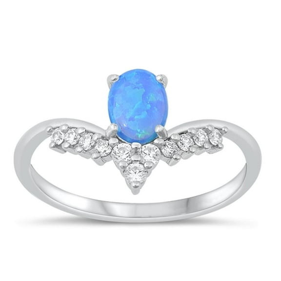 CHOOSE YOUR COLOR White CZ Blue Simulated Opal Ring 925 Sterling Silver Chevron Band Female Size 10