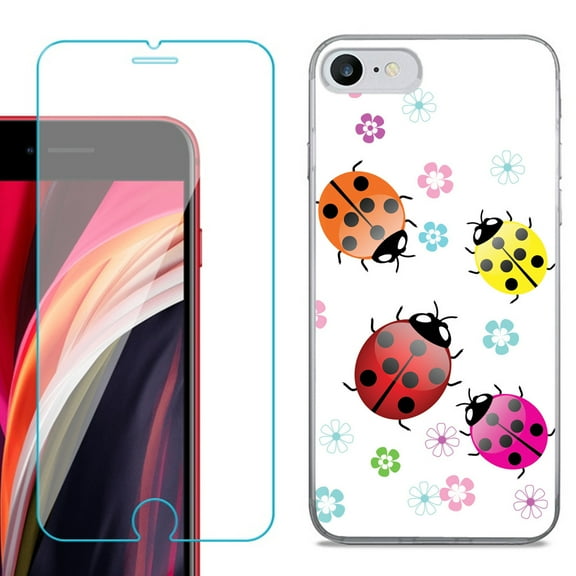 Slim-Fit Fashion Gel Phone Case for iPhone SE 2022, with Tempered Glass Screen Protector, by OneToughShield ® - Ladybug