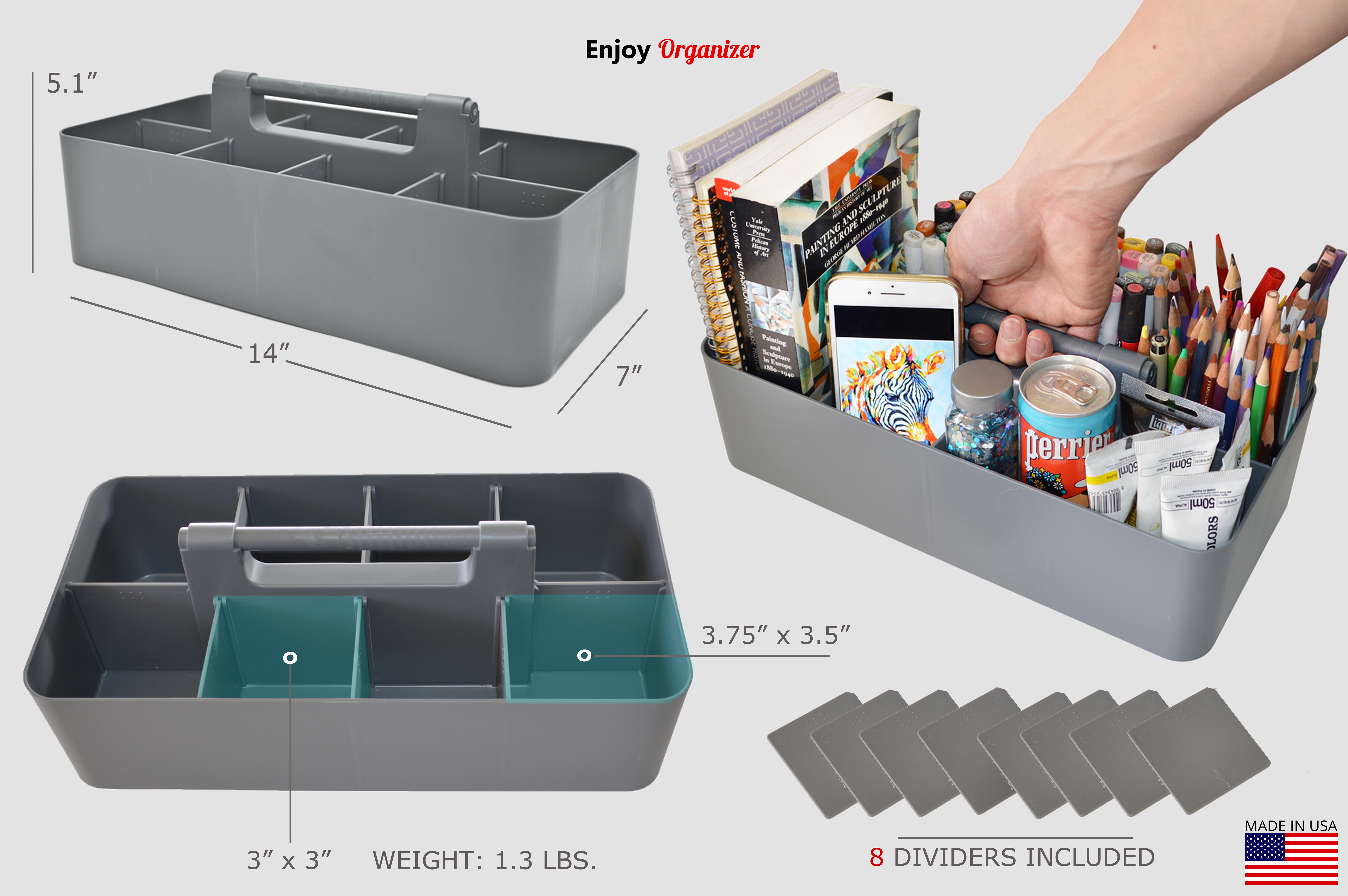 Portable Caddy Organizer -2 Plastic Caddy with Handle | Desk, Makeup, Dorm Caddy, Classroom Art Organizers
