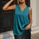 thumbnail image 2 of Camiseta sin mangas con cuello en V para mujer, color puro, acabado satinado, moda sin mangas, color liso satinado, 2 of 6