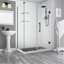 Bromley GS Frameless Corner Hinged Shower Enclosure with Glass Shelves - Oil Rubbed Bronze - 72 x 67 x 34.38 in.