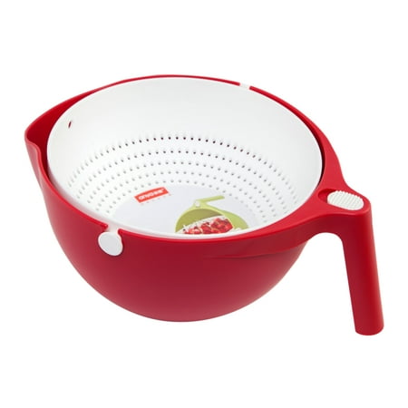 

1PC Double Layers Portable Rice Washing Filter Basket Fruit Vegetable Drying Basket Wash Colanders Kitchen Utensils (Red and White)