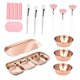 thumbnail image 2 of 23 piezas de suministros para esteticistas: esponjas aplicadoras de cosméticos, pinceles planos y de abanico Oro rosa, 2 of 7