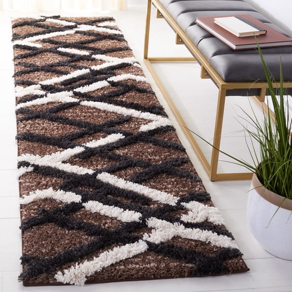 Safavieh Hi-Lo Proinsias Diamond Shag Runner Rug, Brown/Ivory Charcoal, 2'2" x 8'