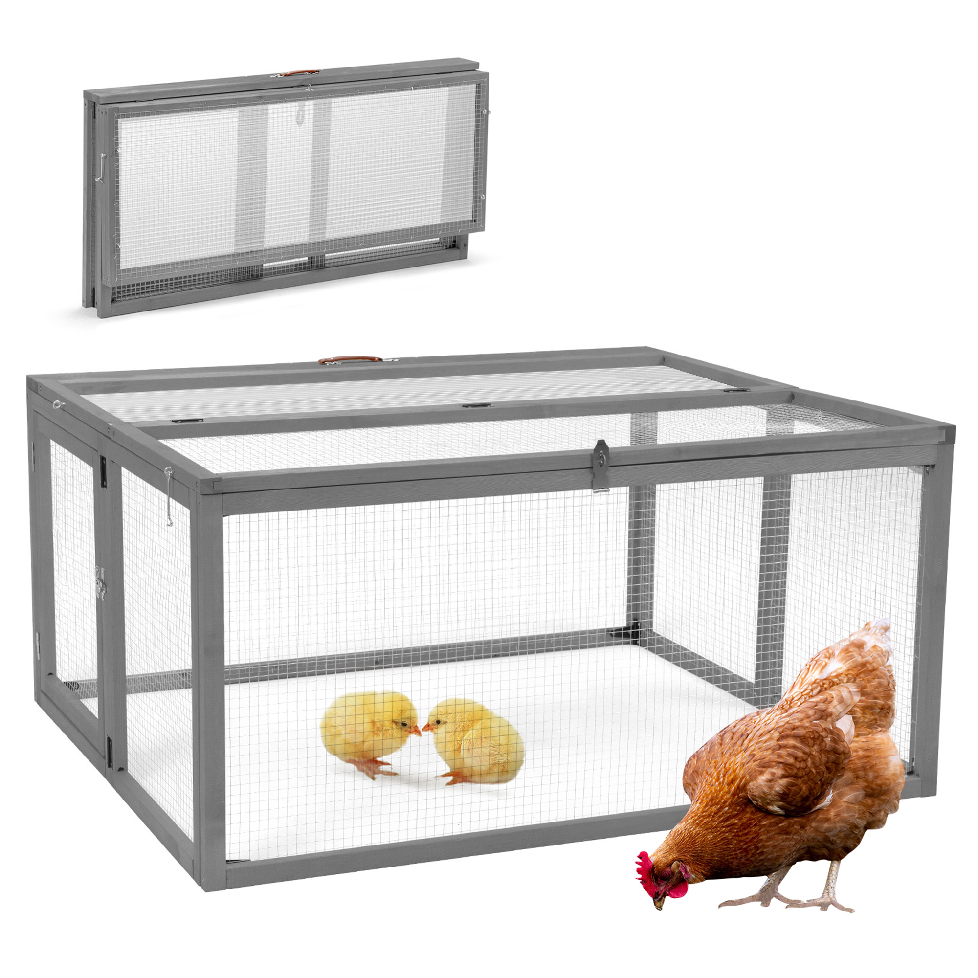 Coziwow Folding Chicken Coop Rabbit Hutch Wooden for Small Animals with Roosting Bar, Gray