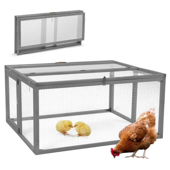Coziwow Folding Chicken Coop Rabbit Hutch Wooden for Small Animals with Roosting Bar, Gray