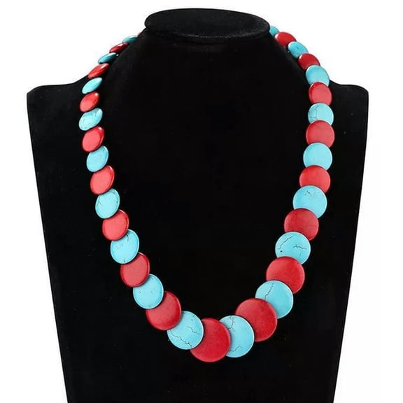 U8MO 8-30mm Pretty Red Blue Turquoise beads necklace 16"