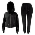 thumbnail image 4 of RYRJJ Womens 2 Piece Casual Outfit Workout Full Zip Cropped Hoodie Sweatsuits with Y2K Jogger Sweatpant Travel Track Suits Lounge Sets(Black,XL), 4 of 5