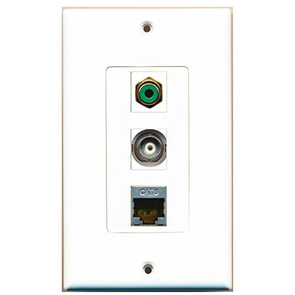 RiteAV - 1 Port RCA Green and 1 Port Shielded Cat6 Ethernet and 1 Port BNC Decorative Wall Plate Decorative