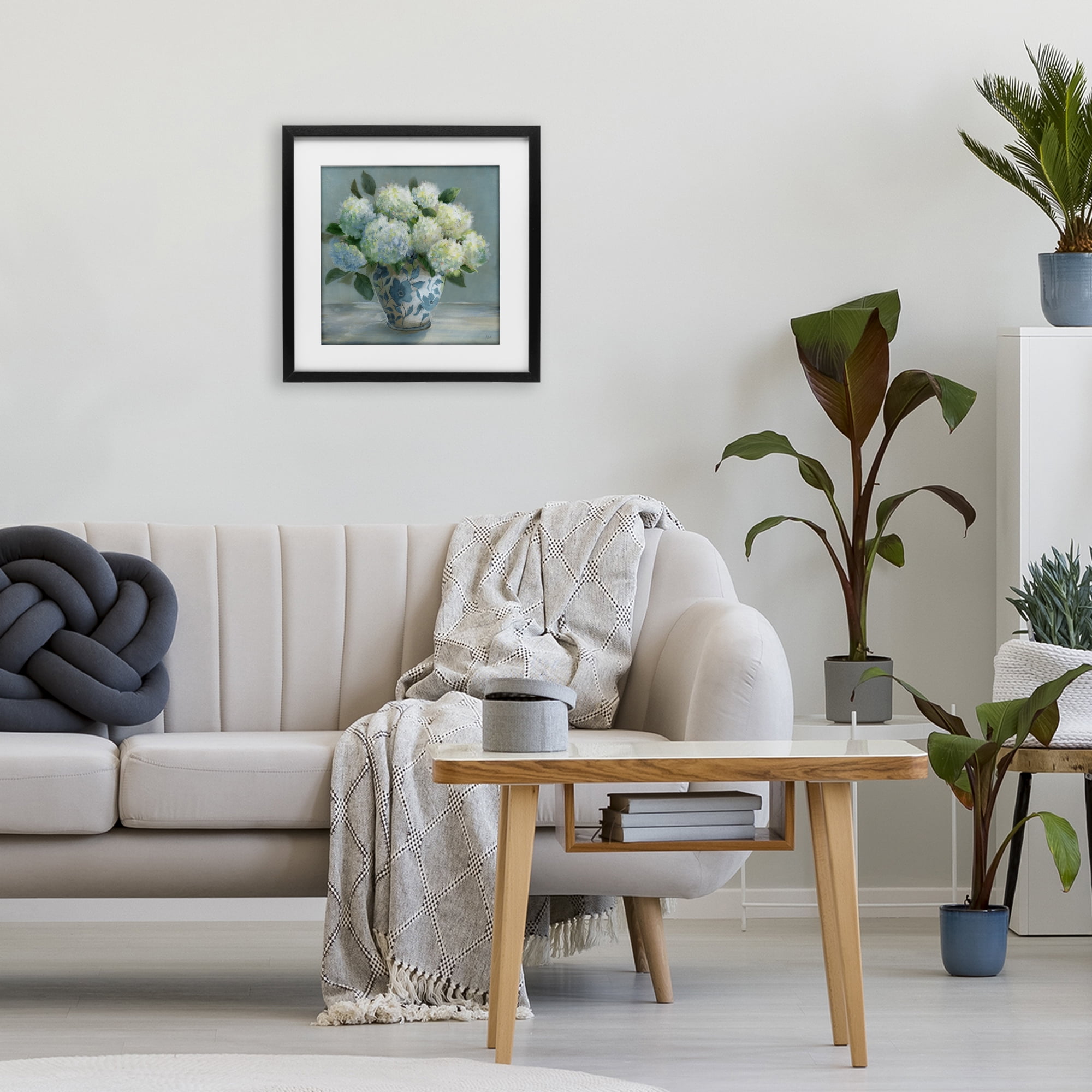 Stupell Industries Hydrangeas in Elegant Vase Black Framed Print Under Glass, design by Nan