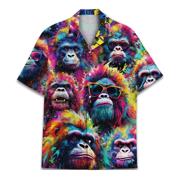 Retro Colorful Neon Bigfoot Hawaiian Shirt for Men Big Foot Sasquatch Mens Hawaiian Shirts Short Sleeve Button Down Shirt Men