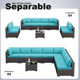 thumbnail image 4 of Gotland Outdoor Patio Furniture Set 9 Piece Sectional Rattan Sofa Set Rattan Wicker Patio Conversation Set with 8 Seat Cushions and 1 Tempered Glass Table,Blue, 4 of 5