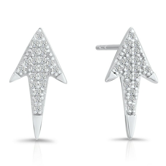 Tilo Jewelry 925 Sterling Silver Arrow Stud Earrings with Cubic Zirconia CZ Stones | Secure Push-Backs | Women, Men, Unisex