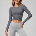 thumbnail image 2 of XAOFW Women's Workout T Shirts Elegant Ruched Long Sleeve Gym Tee For Women Cropped Round Neck Athletic T-Shirts Trendy Tops XL, 2 of 5