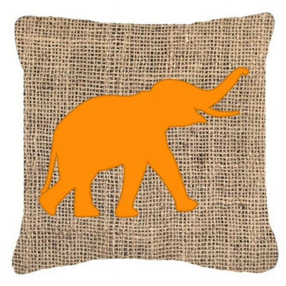 Elephant Burlap and Orange Indoor & Outdoor Decorative Fabric Pillow - 18 x 18 in.