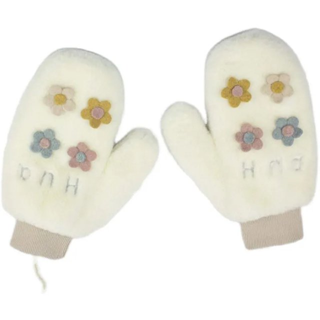 Guantes lindos guantes de felpa con flores para mujer Invierno más terciopelo para exteriores a prueba de viento y cálidos para esquiar