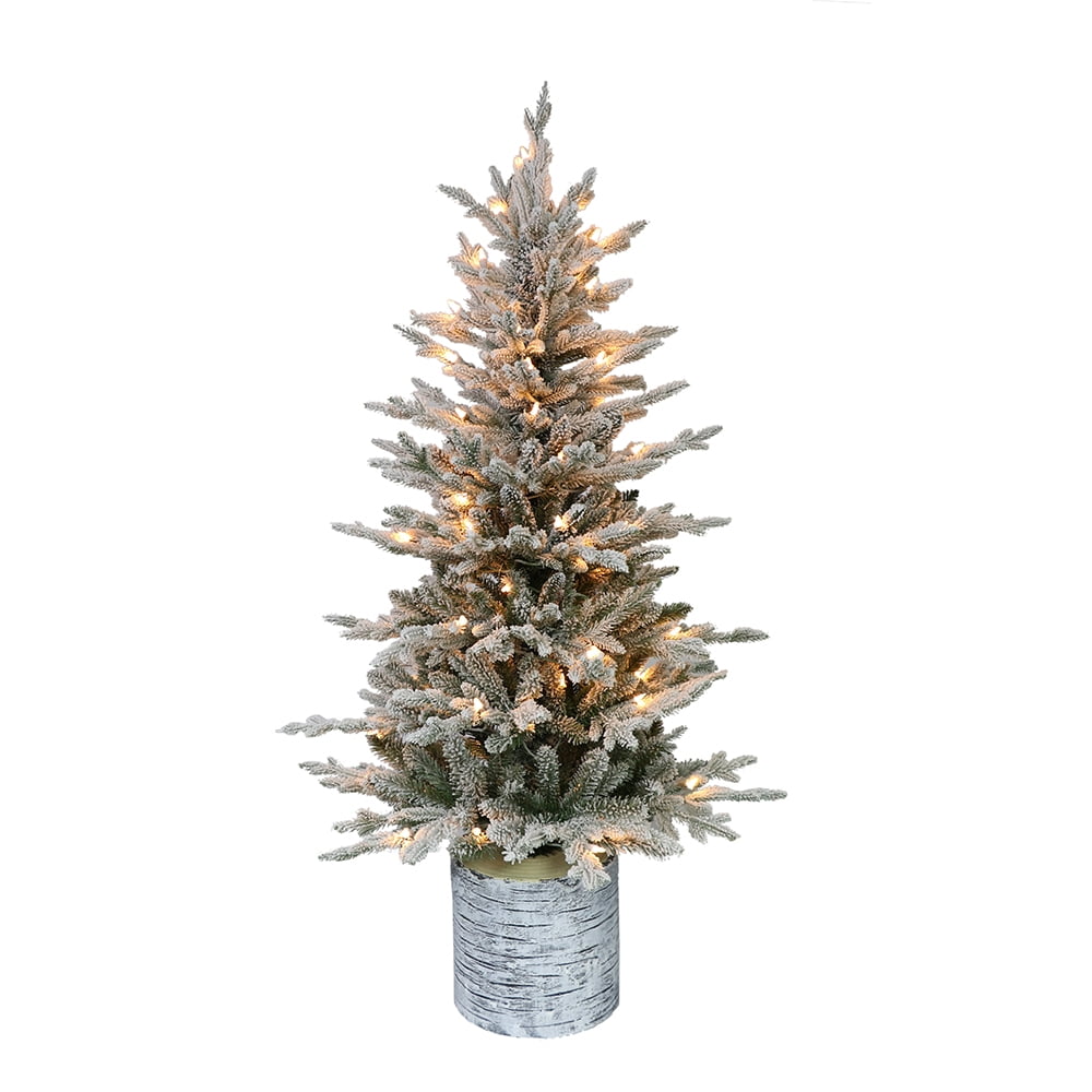 Puleo International 4 5 Ft Pre Lit Potted Flocked Arctic Fir