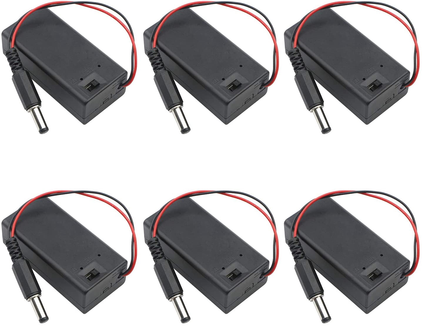 6PCS 9V Battery Holder with ON/Off Switch and 5.5 x 2.1mm DC Plug Lead ...