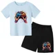 thumbnail image 3 of Conjunto de camiseta y pantalones cortos con estampado de máquina de juego de arte de grafiti para niños, moda de verano, informal, de manga corta, para niños y niñas, 3 of 5