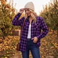 thumbnail image 5 of Textilo Button Down Plaid Shirts for Women Long Sleeve Lapel Collar Top with Pockets Shacket Jacket 2026 Fashion Fall Lightweight Casual Loose Fit Outfits,Purple L, 5 of 7