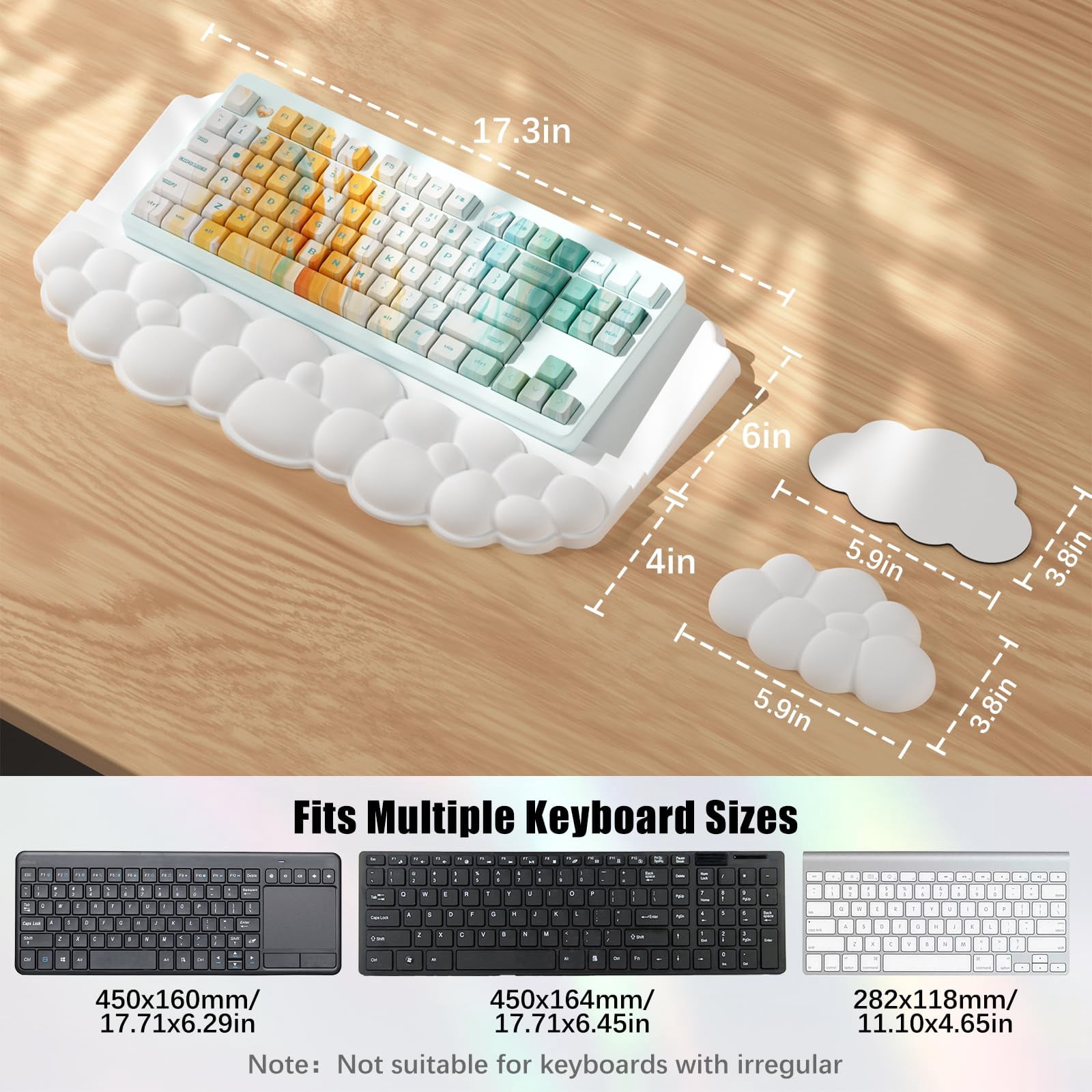 Wrist Rest For And Mouse  Soft Memory Foam Cloud Stand Pad With Set Easy Typing Comfort Office Work Gaming - White