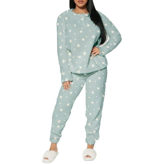 Conjunto de Pijama para Mujer Shendy Vendy Manga Larga Cuello Redondo con Estampado Transpirable