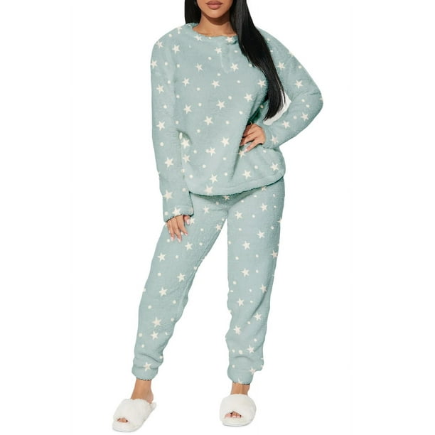 Conjunto de Pijama para Mujer Shendy Vendy Manga Larga Cuello Redondo con Estampado Transpirable