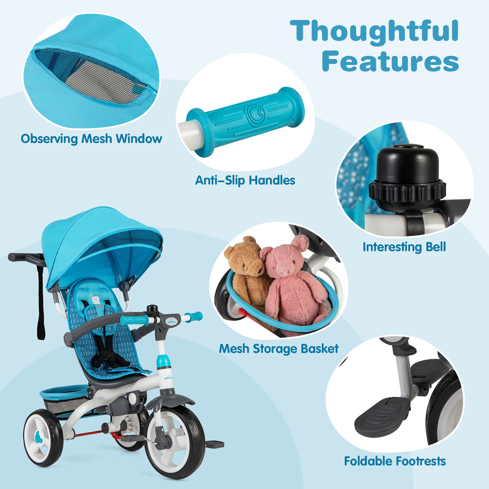 Free Shipping! Gymax Blue Baby Stroller Tricycle Detachable