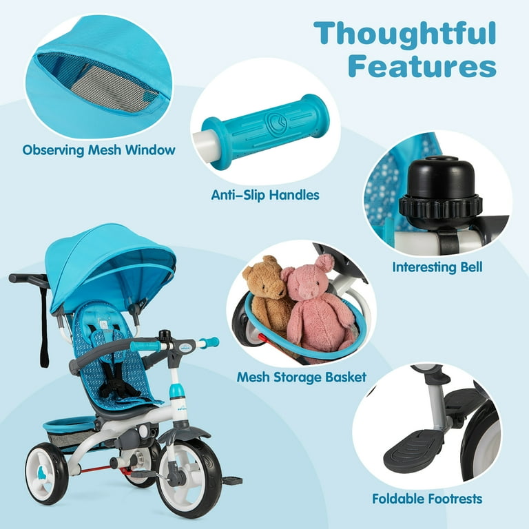 Free Shipping! Gymax Blue Baby Stroller Tricycle Detachable