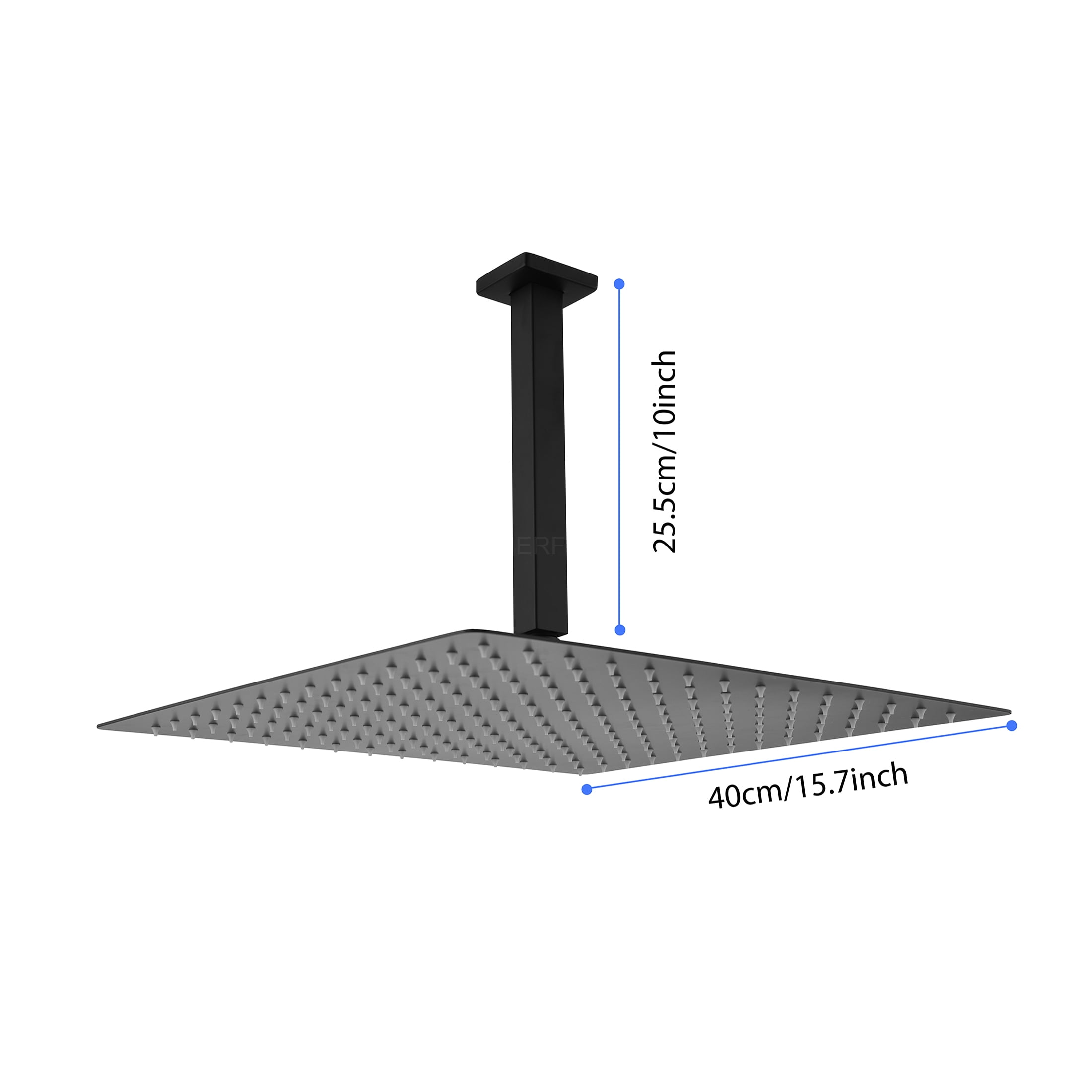 JERFIT 16 Inch Rain Shower Head, Matte Black Luxury Rainfall Showerhead with Self-Cleaning Nozzles, High Pressure Stainless Steel Fixed Showerhead for Bathroom