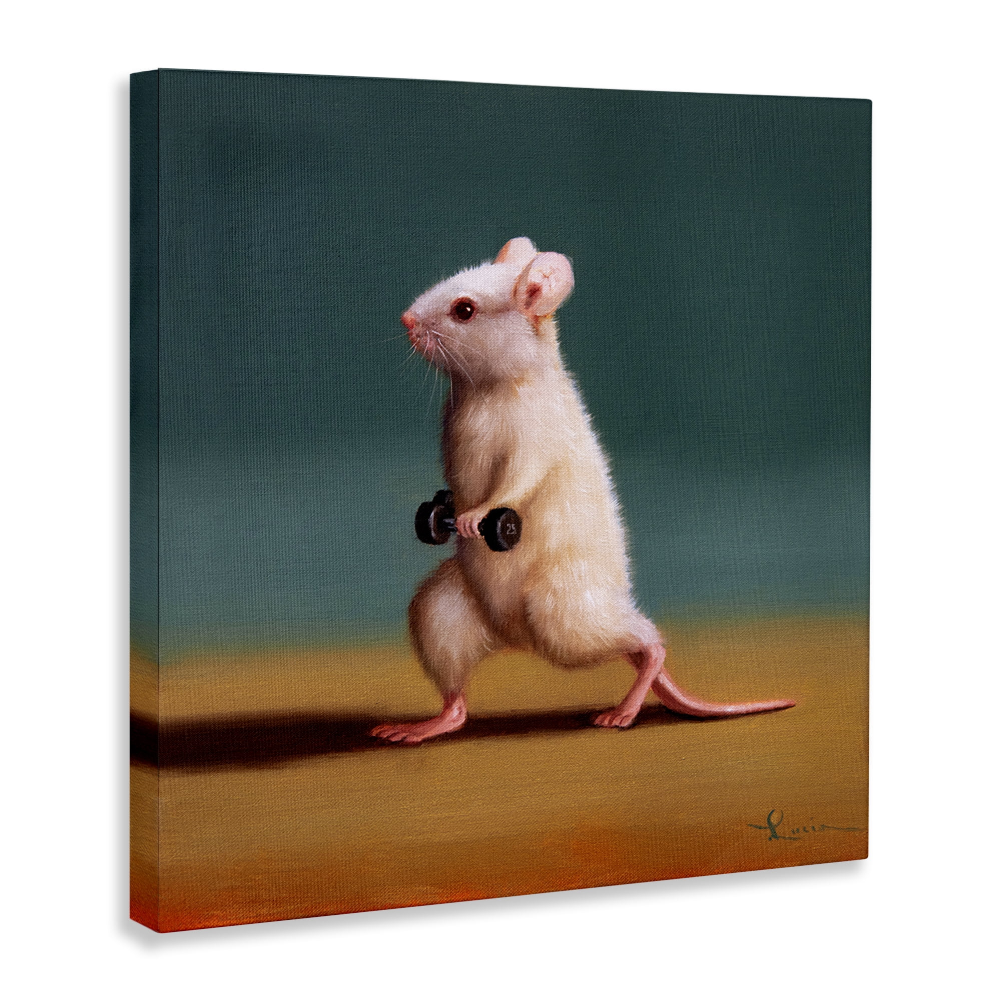 Stupell Industries Weight Exercising Mouse Animals Painting Wrapped Canvas Art Print Wall Art, 17 x 17