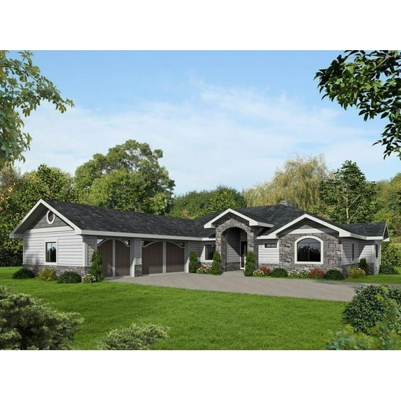 001-2249: Ranch Craftsman 2 Bed, 3 Bath Luxury Home Plan, 2176 Sq Ft: Full Blueprints with License to Build by Home Plan Marketplace - Lesuto