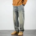 thumbnail image 5 of Pantalones con bolsillos, pierna ancha, pantalones vaqueros para hombre, pantalones vaqueros rectos para hombre, estilo coreano holgado, novedad de Y2k, pantalones casuales con estilo Y2k vintage, 5 of 5
