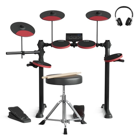 UMOMO Electric Drum Set, Electronic Drum Set With 10" Cymbals, 2 Pedals, Drum Stool, 150 Sounds, Sticks, Headphones, Stable Steel Frame, USB MIDI, 15 Drum Kits, for Beginner, Kids, Red