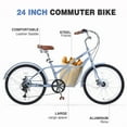 thumbnail image 3 of Women’s Cruiser Bike with 6-Speed, Steel Frame, Leather Saddle, Double Disc Brakes & 24-Inch Tires – Comfortable Commuter Bicycle for Daily Rides & Shopping, 3 of 8