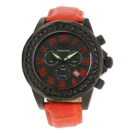 Invicta Grand Diver Chronograph Black Dial Red Leather Mens Watch 14926