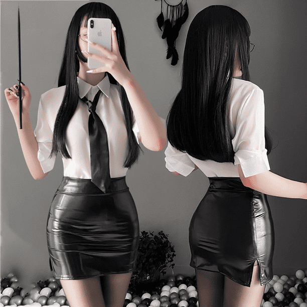 Lencería sexual, uniforme de secretaria femenina, tentación, juego de rol, camisa de maestra, falda de cuero sexy