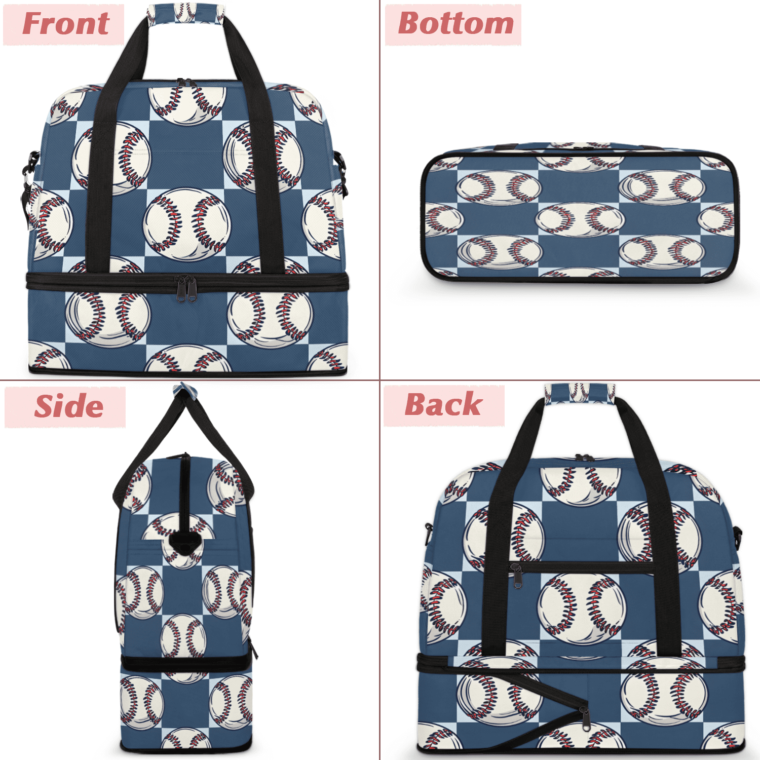 Herdesigns Baseball Travel Duffel Bag with Shoe Compartment Baseball Print Large Foldable Waterproof Weekend Overnight Bag for Beach Swim Pool Bags Sports Gym
