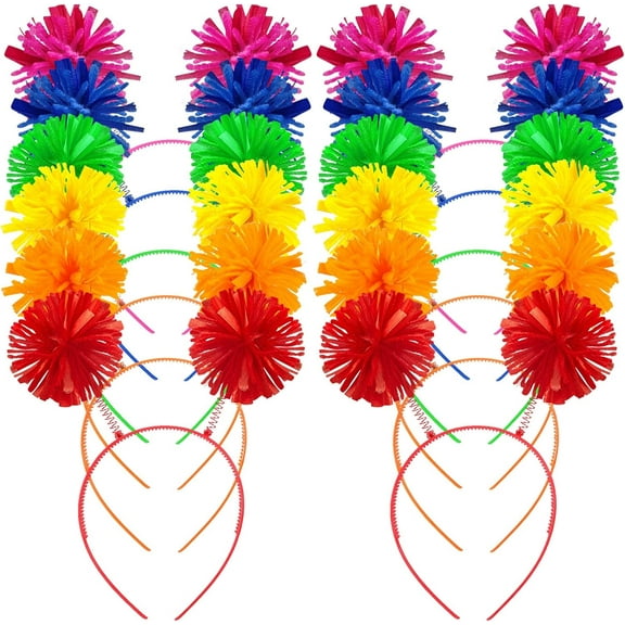 Headband Head Bopper with Pom Pom (12 Pcs, Mixed Color) - Costume Headwear for Women Adults Accessories, Birthday Party Headwear Mixed Color