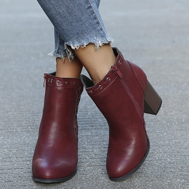 Zapatos occidentales para mujer, tacones gruesos y gruesos, botines para mujer, zapatos con cremallera Retro Wmkox8yii hfjk635
