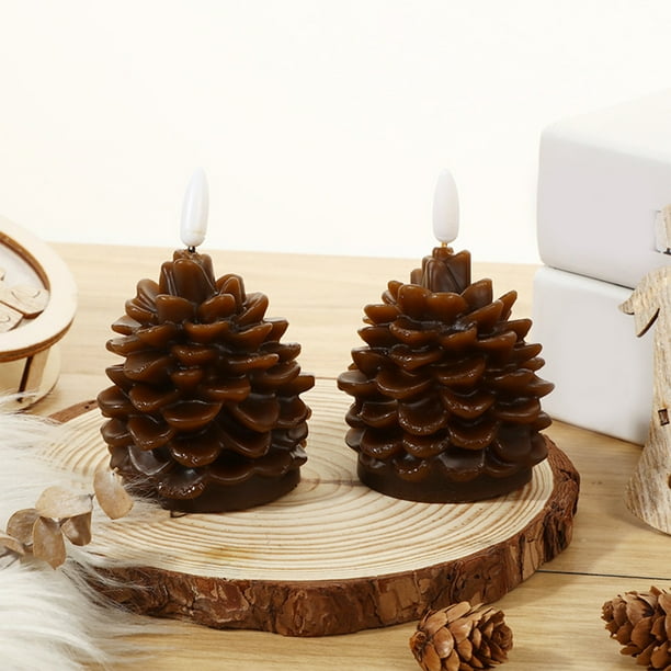 Luces de noche para árbol de Navidad, vela LED parpadeante con pilas, sin llama, para fiesta de cumpleaños, decoración del hogar y el dormitorio, lámpara de piña con vela LED para árbol de Navidad