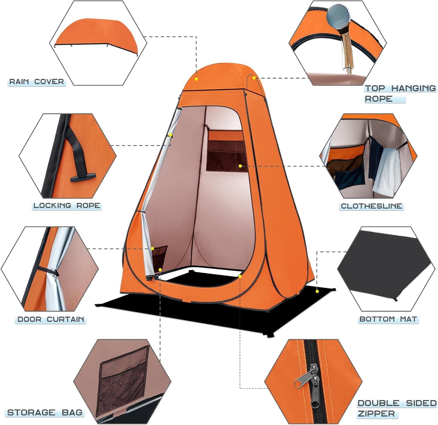 Pop Up Shower Tent, Portable Privacy Camping Changing Tent, Camp Toilet Bathroom Pod with Rain Shelter & Windows, UPF 50+ & Waterproof, 47.2" x 47.2" x 74.8"
