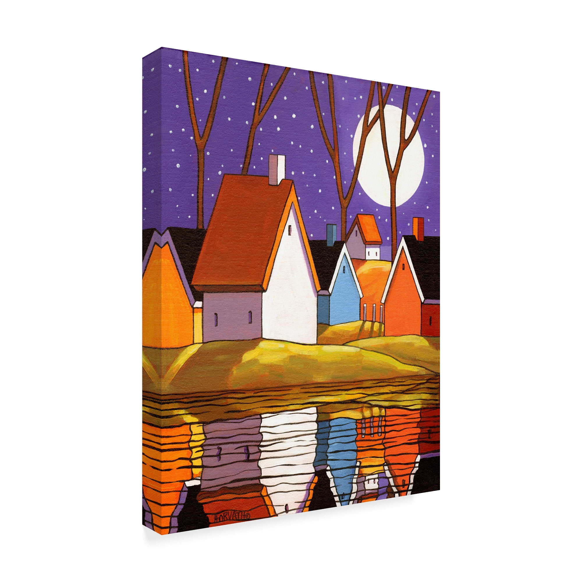 Trademark Fine Art 'Purple Sky And Stars Cottages' Canvas Art by Cathy Horvath-Buchanan