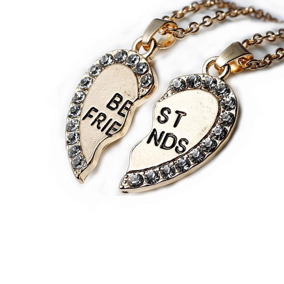 Sexy Sparkles Gold Tone Link Chain Cable Necklace Broken Heart " BEST FRIENDS "Clear Rhinestone Pendant - 1 Set