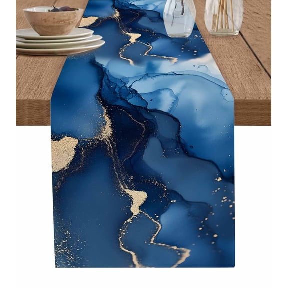 Table Runner Blue Marbled Table Decoration for Kitchen Dinning Abstract Art Table Decoration for Indoor Outdoor Party Wedding Decor 13x72inch